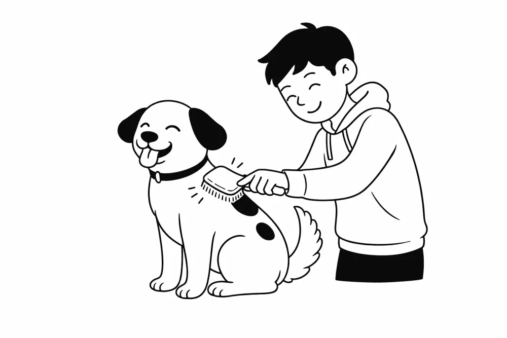 Hond wordt geborsteld en verzorgd tijdens een oppasbezoek aan huis in Hoorn