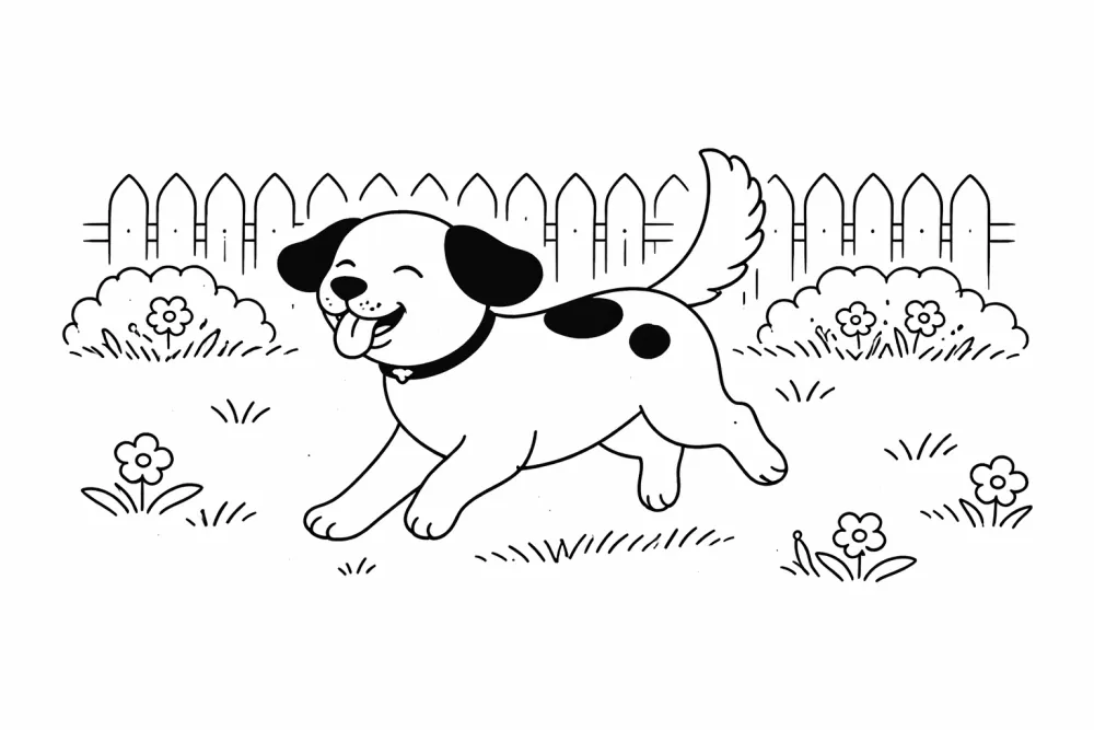 Hond speelt vrolijk in de omheinde tuin van de dagopvang in Hoorn
